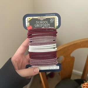 Maroon and White Hair Ties Set